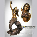 Elegant Cast Brass Mermaid Fountain Sculpture